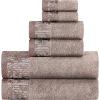 Superior 6 Piece Cotton Towel Set, Floral Jacquard Dobby Border, Quick Dry, Decorative Bathroom, Shower, Bath, Includes 2 Body, 2 Hand, 2 Face Towels/Washcloths, Wisteria Collection, Garnet Red(Frappe Brown)