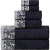 Superior 6 Piece Cotton Towel Set, Floral Jacquard Dobby Border, Quick Dry, Decorative Bathroom, Shower, Bath, Includes 2 Body, 2 Hand, 2 Face Towels/Washcloths, Wisteria Collection, Garnet Red(Black)