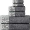 Superior 6 Piece Cotton Towel Set, Floral Jacquard Dobby Border, Quick Dry, Decorative Bathroom, Shower, Bath, Includes 2 Body, 2 Hand, 2 Face Towels/Washcloths, Wisteria Collection, Garnet Red(Grey)