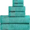 Superior 6 Piece Cotton Towel Set, Floral Jacquard Dobby Border, Quick Dry, Decorative Bathroom, Shower, Bath, Includes 2 Body, 2 Hand, 2 Face Towels/Washcloths, Wisteria Collection, Garnet Red(Turquoise)