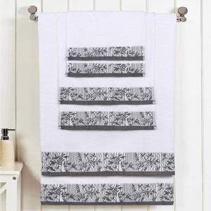 Superior 6 Piece Cotton Towel Set, Floral Jacquard Dobby Border, Quick Dry, Decorative Bathroom, Shower, Bath, Includes 2 Body, 2 Hand, 2 Face Towels/Washcloths, Wisteria Collection, Garnet Red(White/Grey)
