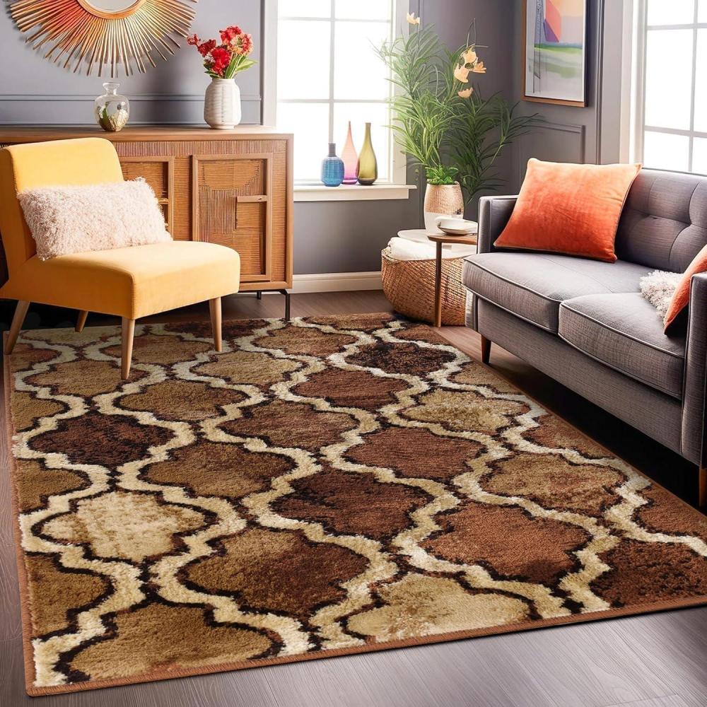 imageSuperior Indoor Area Rug Jute Backing Soft Modern Rugs for Dining Family Kitchen Floors Office Floor Cover Plush Striped Rugs Radko Collection 5 x 8 BlueCreamRed