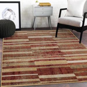 Superior Indoor Area Rug, Jute Backing, Soft Modern Rugs for Dining, Family, Kitchen Floors, Office Floor Cover, Plush Striped Rugs, Radko Collection, 5′ x 8′, Blue/Cream(Ginger)