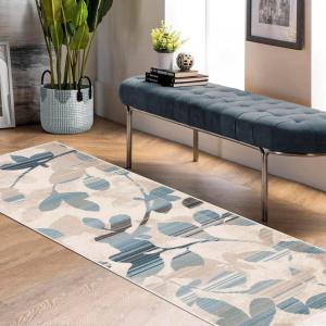Superior Indoor Area Rug, Jute Backing, Soft Modern Rugs for Dining, Family, Kitchen Floors, Office Floor Cover, Plush Striped Rugs, Radko Collection, 5′ x 8′, Blue/Cream(Beige Blue)