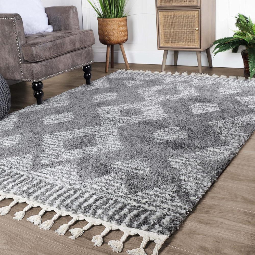 imageSuperior Indoor Area Rug Perfect for Bedroom Laundry Room Entryway Office Playroom Nursery Fluffy Carpet Cover Modern Geometric Diamond Lattice Shag JAYC Collection 2 7 x 8 Ivory BlackLore Grey Ivory