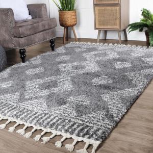 Superior Indoor Area Rug Perfect for Bedroom, Laundry Room, Entryway, Office, Playroom, Nursery, Fluffy Carpet Cover, Modern Geometric Diamond Lattice Shag JAYC Collection, 2′ 7″ x 8′, Ivory Black(Lore Grey Ivory)