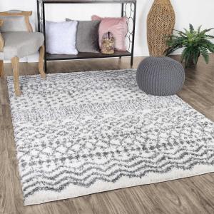 Superior Indoor Area Rug Perfect for Bedroom, Laundry Room, Entryway, Office, Playroom, Nursery, Fluffy Carpet Cover, Modern Geometric Diamond Lattice Shag JAYC Collection, 2′ 7″ x 8′, Ivory Black(Jayc Ivory Black)