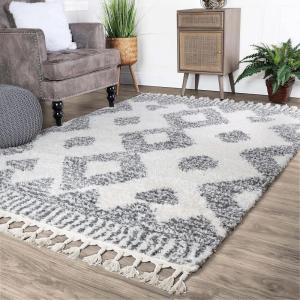 Superior Indoor Area Rug Perfect for Bedroom, Laundry Room, Entryway, Office, Playroom, Nursery, Fluffy Carpet Cover, Modern Geometric Diamond Lattice Shag JAYC Collection, 2′ 7″ x 8′, Ivory Black(Lore Ivory Black)