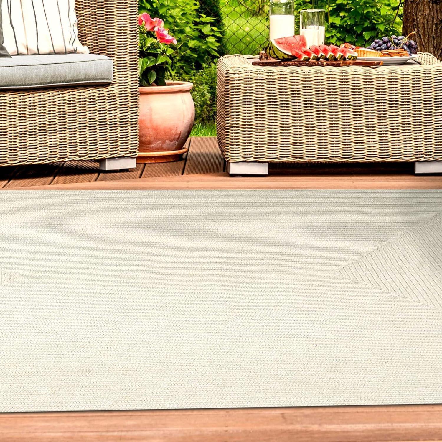 imageSuperior IndoorOutdoor Area Rug Reversible Braided Floor Decor for Living Room Kitchen Patio Front Porch Modern Boho Farmhouse Rugs Hardwood Bedroom Accessories 5 x 8 Cream