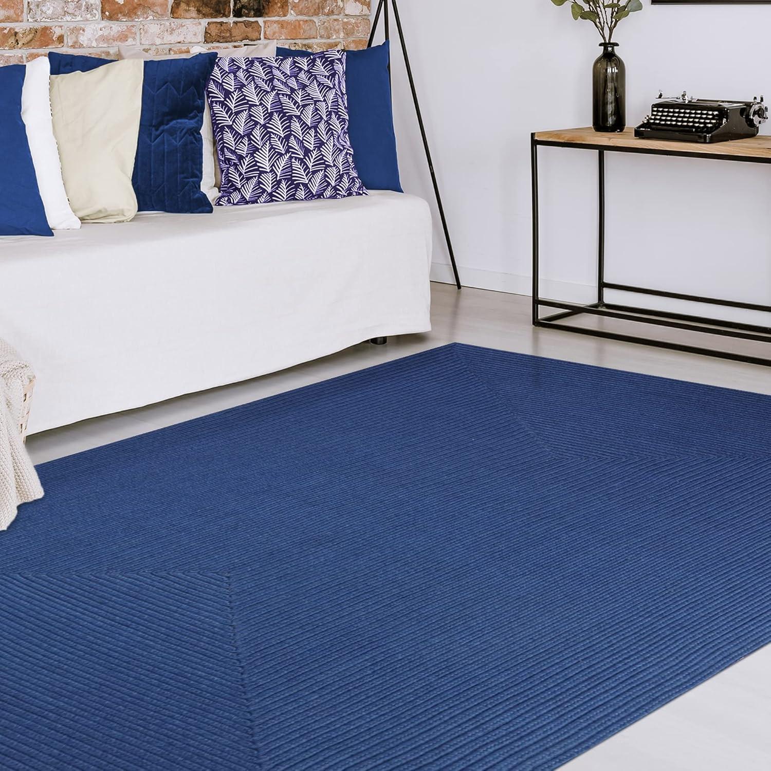 imageSuperior IndoorOutdoor Area Rug Reversible Braided Floor Decor for Living Room Kitchen Patio Front Porch Modern Boho Farmhouse Rugs Hardwood Bedroom Accessories 5 x 8 CharcoalDenim Blue