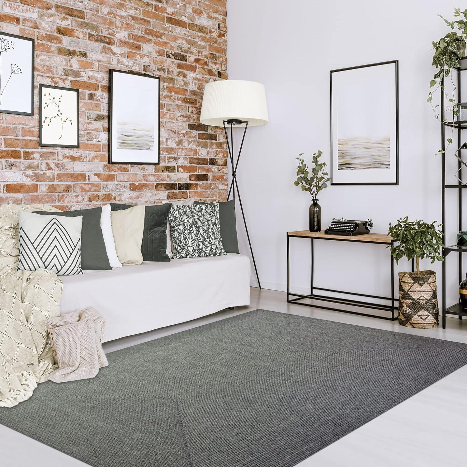 imageSuperior IndoorOutdoor Area Rug Reversible Braided Floor Decor for Living Room Kitchen Patio Front Porch Modern Boho Farmhouse Rugs Hardwood Bedroom Accessories 5 x 8 CharcoalFog Green