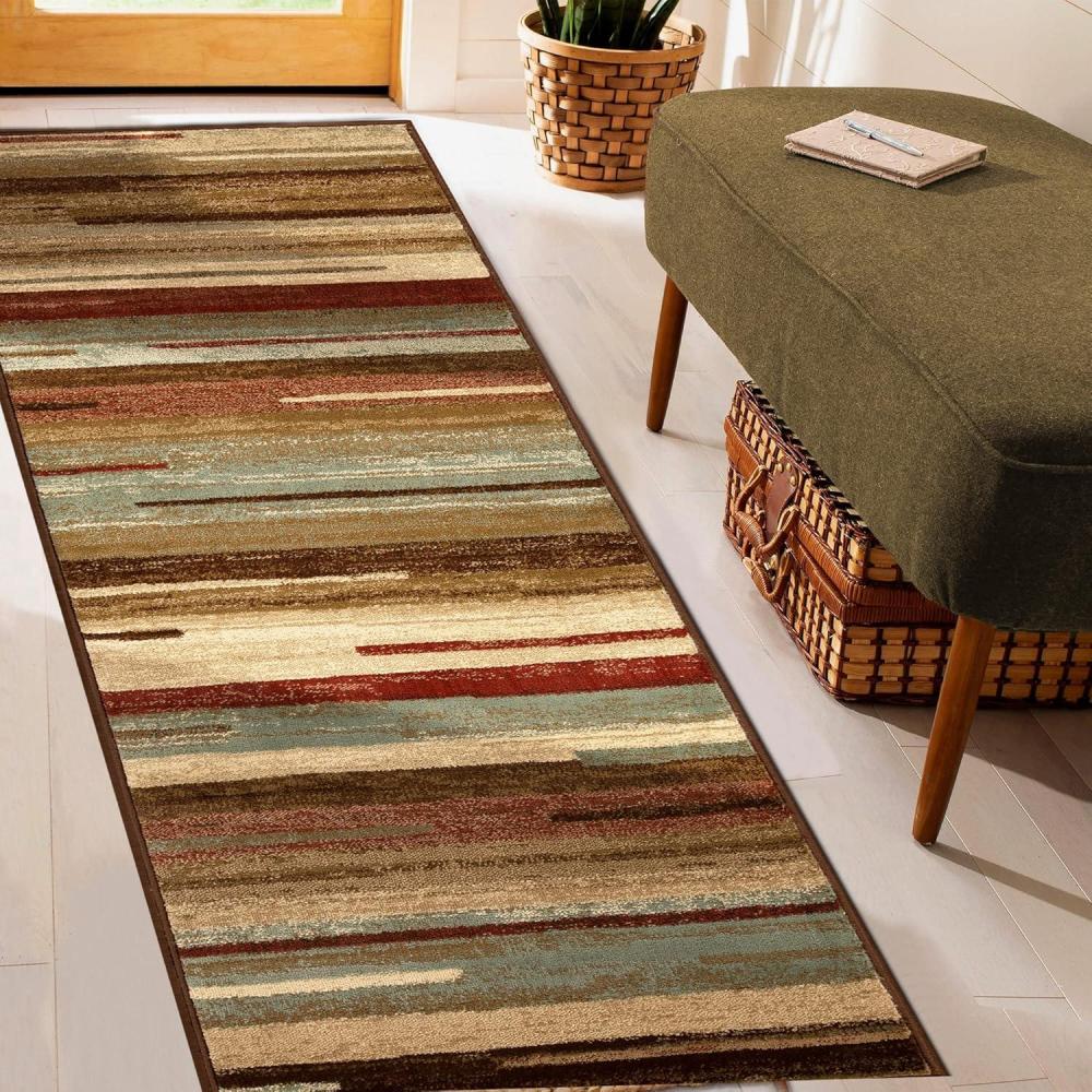 imageSuperior Indoor Area Rug Jute Backed Modern Floor Decor for Home Hallway Living Room Office Kitchen Dining Entryway Bedroom Abstract Lines Fulgor Collection 4 x 6 MaroonMaroon
