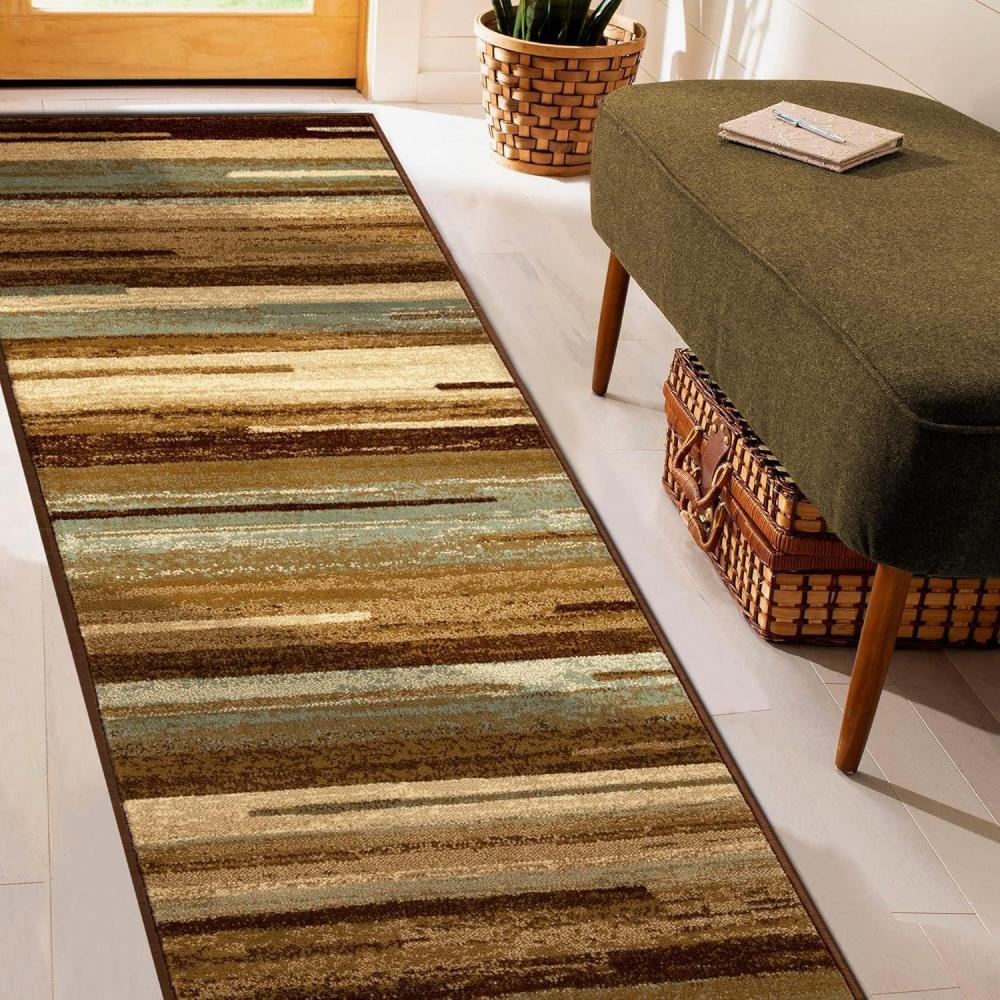 imageSuperior Indoor Area Rug Jute Backed Modern Floor Decor for Home Hallway Living Room Office Kitchen Dining Entryway Bedroom Abstract Lines Fulgor Collection 4 x 6 MaroonTaupe