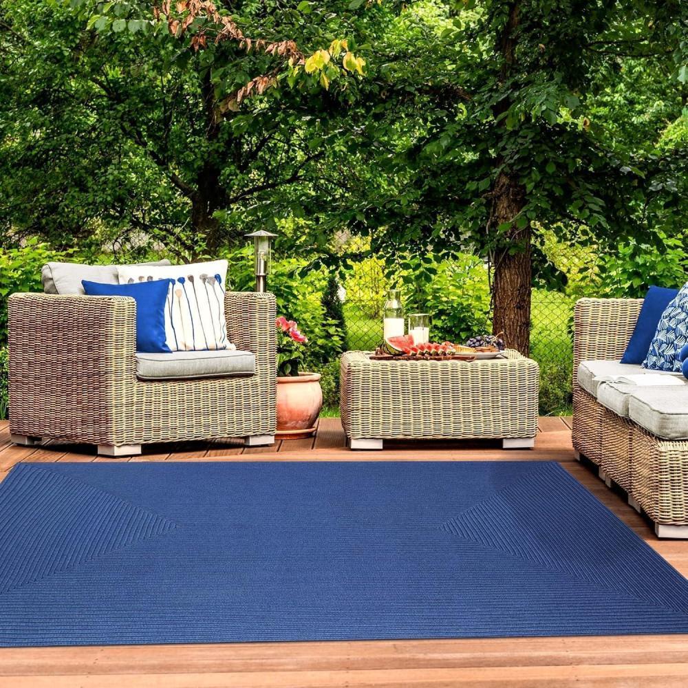 imageSuperior IndoorOutdoor Area Rug Reversible Braided Floor Decor for Living Room Kitchen Patio Front Porch Modern Boho Farmhouse Rugs Hardwood Bedroom Accessories 5 x 8 CharcoalDenim Blue