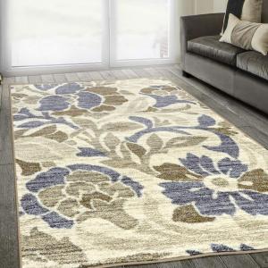 Superior Berrigan Floral Indoor Area Rug for Living Room, Bedroom, Office, Kitchen, Dining, Washable Rugs, Foam Backing, Roselyn Collection, 5′ x 8′, Cream-Beige(4′ x 6′)