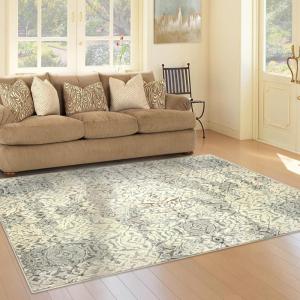 Superior Indoor Area Rug, Jute Backing, Floral Damask Rugs for Entryway, Living Room, Kitchen Floors, Bedroom, Office Floor Cover, Modern Abstract Medallion Rug, Corbin Collection, 4′ x 6′, Beige