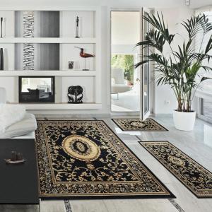 Superior Indoor Area Rug Set, for Living Room, Entryway, Basement, Bedroom, Kitchen, Office, Floor Cover, Jute Backing, Formal Floral, Clementina 3 Piece Rug Set, 2′ x 3′, 2′ x 5′, 5′ x 7′, Black