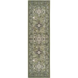 Superior Indoor Runner Rug, Jute Backing, Modern Plush Rugs for Entry, Living Room, Kitchen Floors, Bedroom, Hallway, Office Floor Cover, Classic Floral Rugs, Radcliffe Collection, 2′ 7″ x 8′, Green