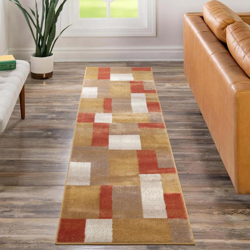 imageSuperior Mack Modern Geometric Tile Indoor Area Rug for Living Room Bedroom Office Kitchen Dining Washable Rugs Jute Backing Clifton Multi Collection Grey Brown 2 7 x 8Ginger
