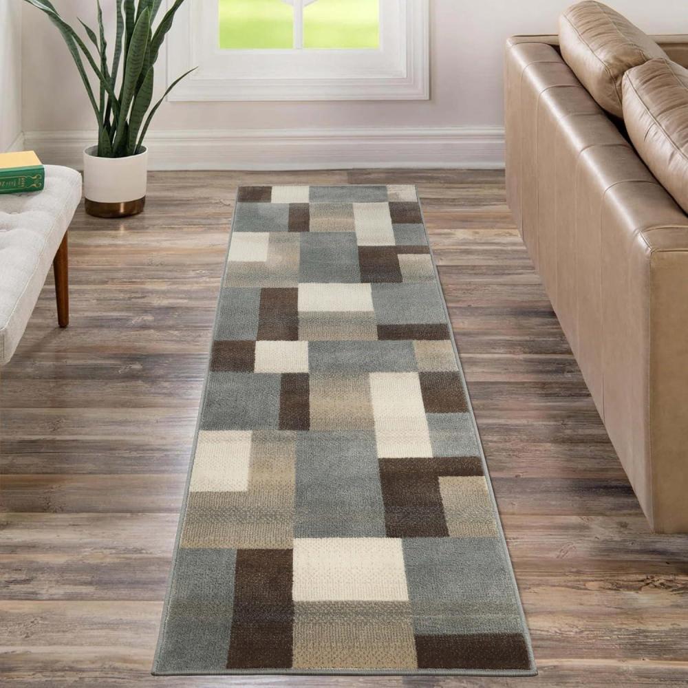 imageSuperior Mack Modern Geometric Tile Indoor Area Rug for Living Room Bedroom Office Kitchen Dining Washable Rugs Jute Backing Clifton Multi Collection Grey Brown 2 7 x 8Grey Brown