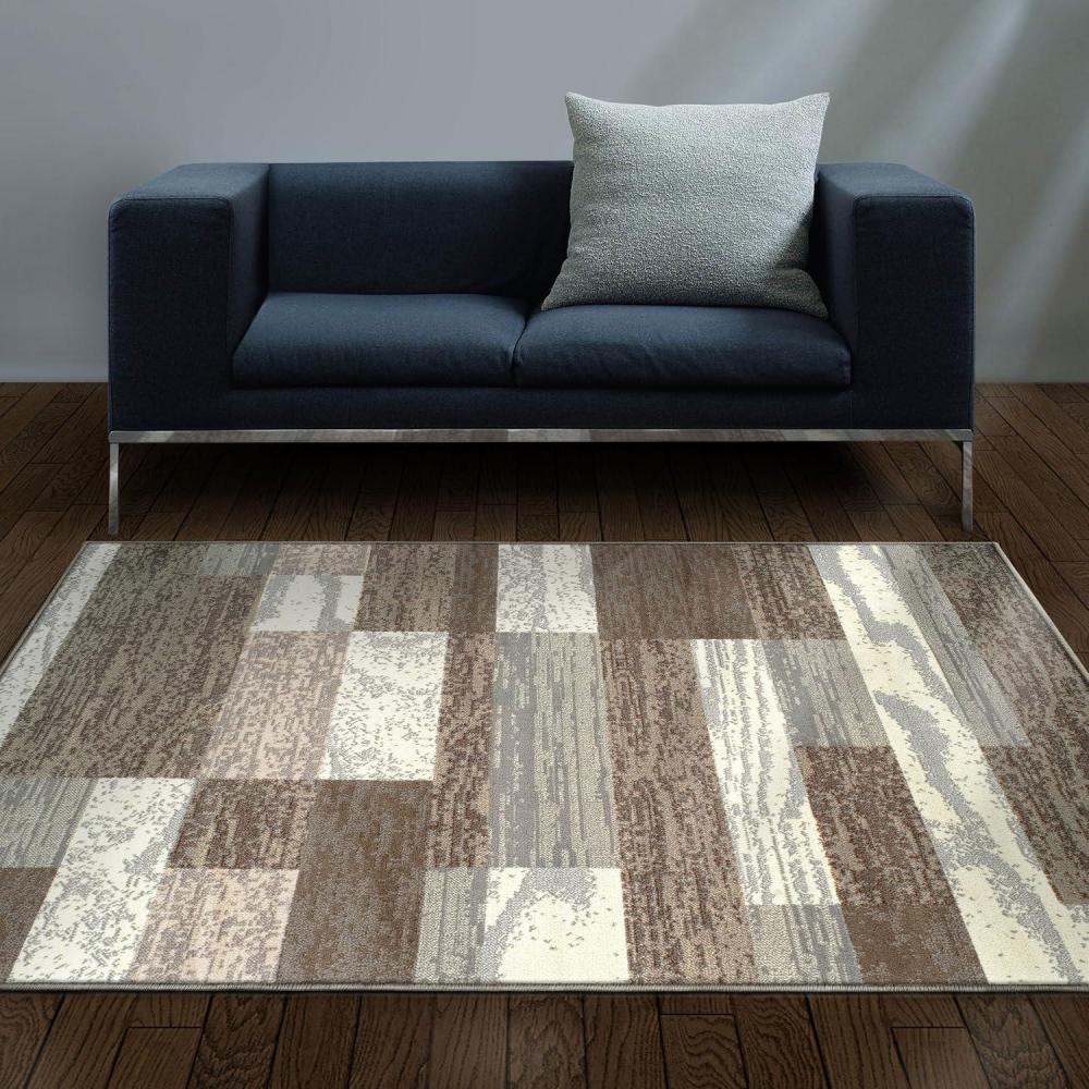 imageSuperior Modern Rockwood Collection Area Rug 8mm Pile Height with Jute Backing Textured Geometric Brick Design AntiStatic WaterRepellent Rugs  Light Blue amp Ivory 5 x 8 RugLight Blue  Ivory