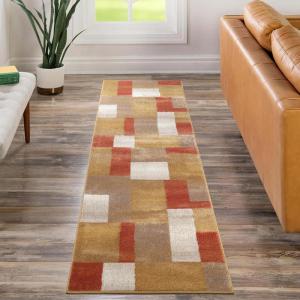 Superior Mack Modern Geometric Tile Indoor Area Rug for Living Room, Bedroom, Office, Kitchen, Dining, Washable Rugs, Jute Backing, Clifton Multi Collection (Grey Brown, 2′ 7″ x 8′)(Ginger)