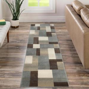 Superior Mack Modern Geometric Tile Indoor Area Rug for Living Room, Bedroom, Office, Kitchen, Dining, Washable Rugs, Jute Backing, Clifton Multi Collection (Grey Brown, 2′ 7″ x 8′)(Grey Brown)