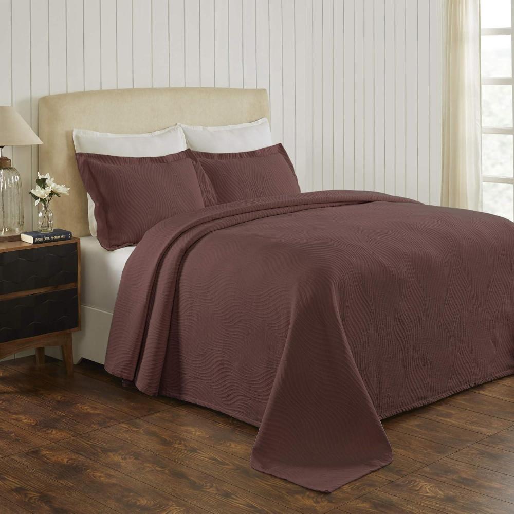 imageSuperior 100 Cotton Basket Weave Bedspread with Shams AllSeason Premium Cotton Matelasse Jacquard Bedding QuiltedLook Geometric Basket  Queen Denim BlueChocolate