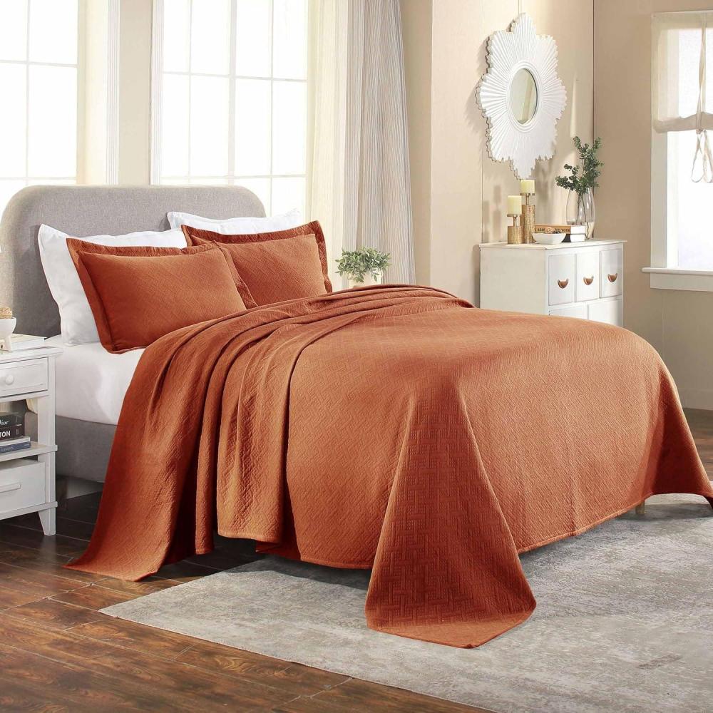 imageSuperior 100 Cotton Basket Weave Bedspread with Shams AllSeason Premium Cotton Matelasse Jacquard Bedding QuiltedLook Geometric Basket Full BlackMandarin