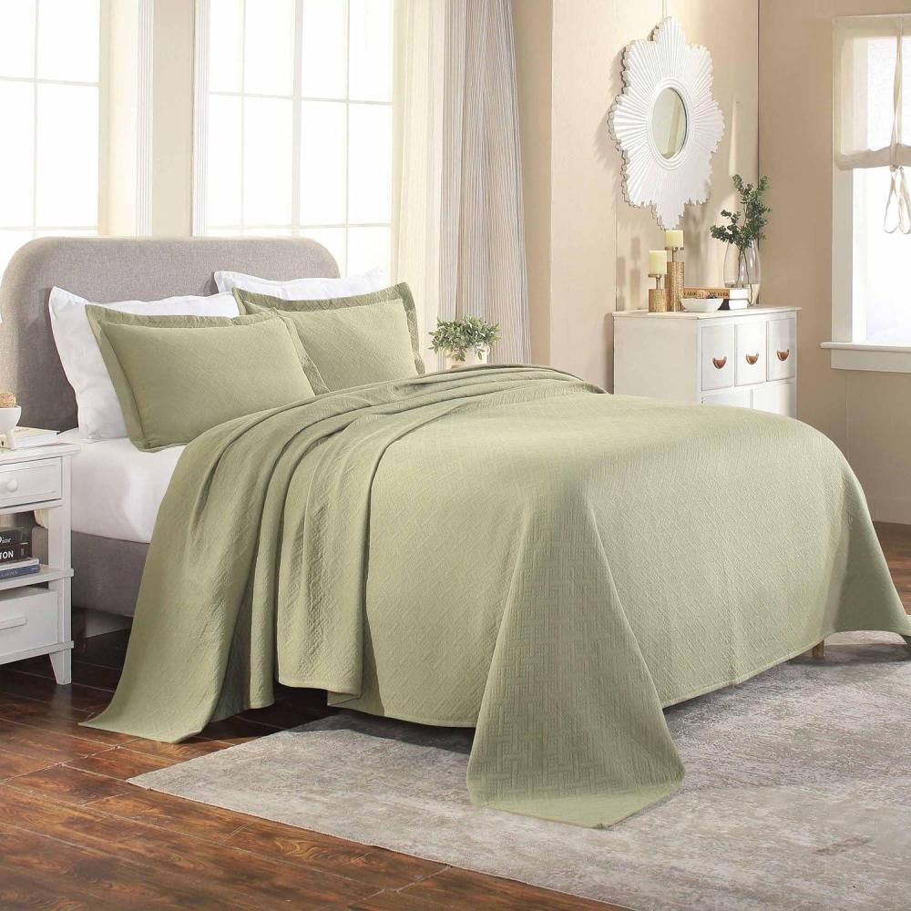 imageSuperior 100 Cotton Basket Weave Bedspread with Shams AllSeason Premium Cotton Matelasse Jacquard Bedding QuiltedLook Geometric Basket Full BlackSage