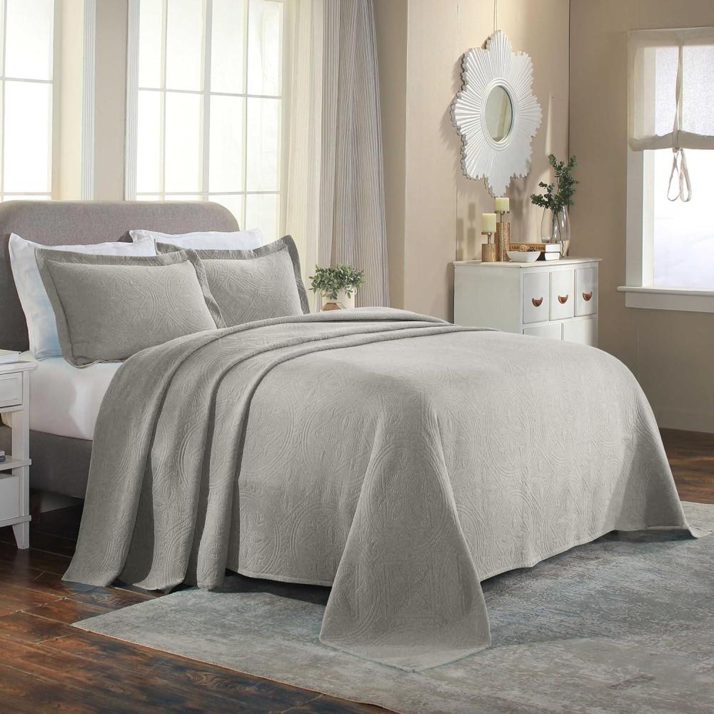 imageSuperior 2 Piece Celtic Circles Cotton Bedspread Set Decorative Bed Spread Home Bed Decor 1 Pillow Sham Medium Weight Blanket Matelasse Coverlet Bedding Wedding Ring Design Twin Platinum