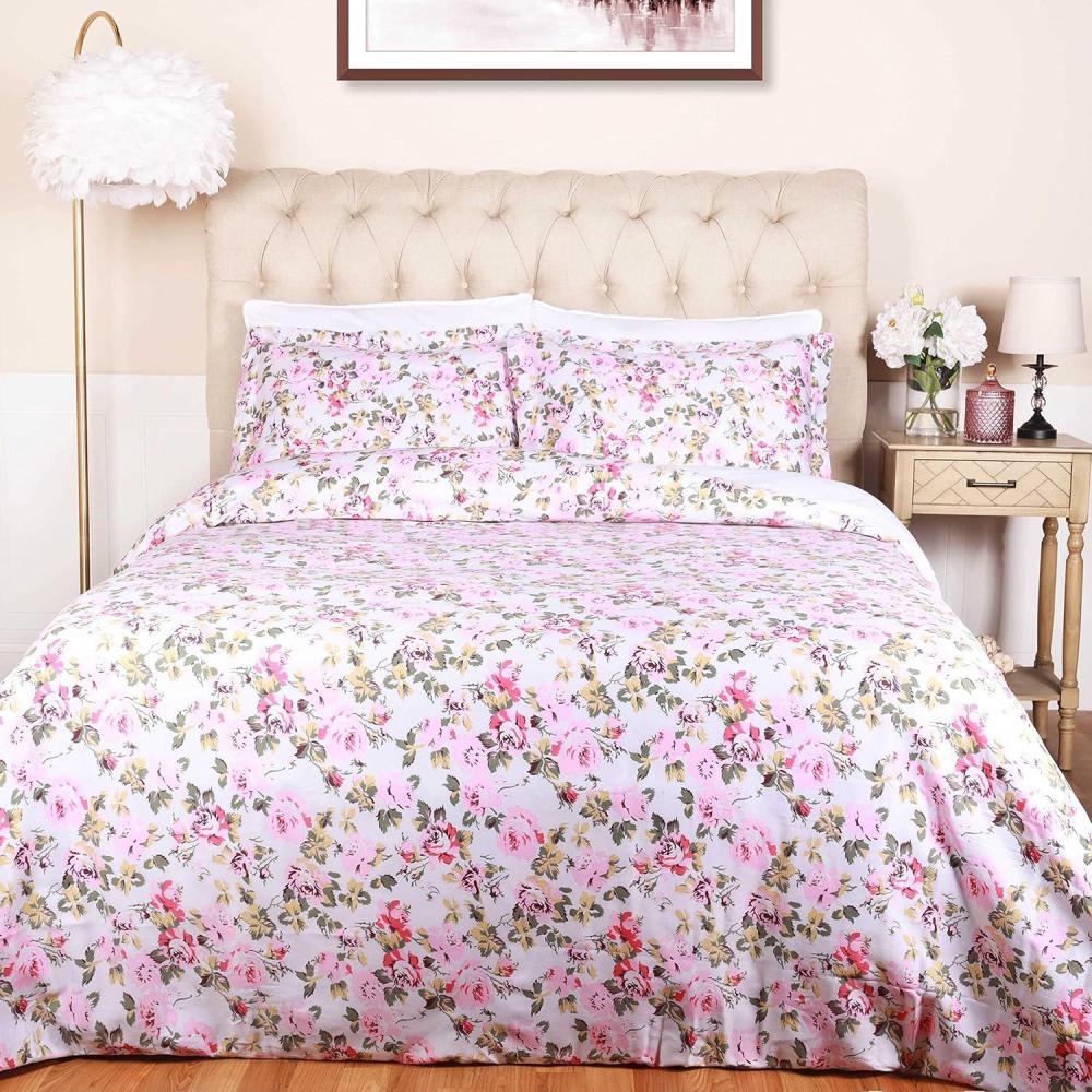 imageSuperior 300Thread Count Cotton Duvet Cover Bed Set with Pillow Shams Durable and Breathable Machine Washable Vintage Floral Bedding Boho Wildflower TwinTwin XL WhiteFloral White