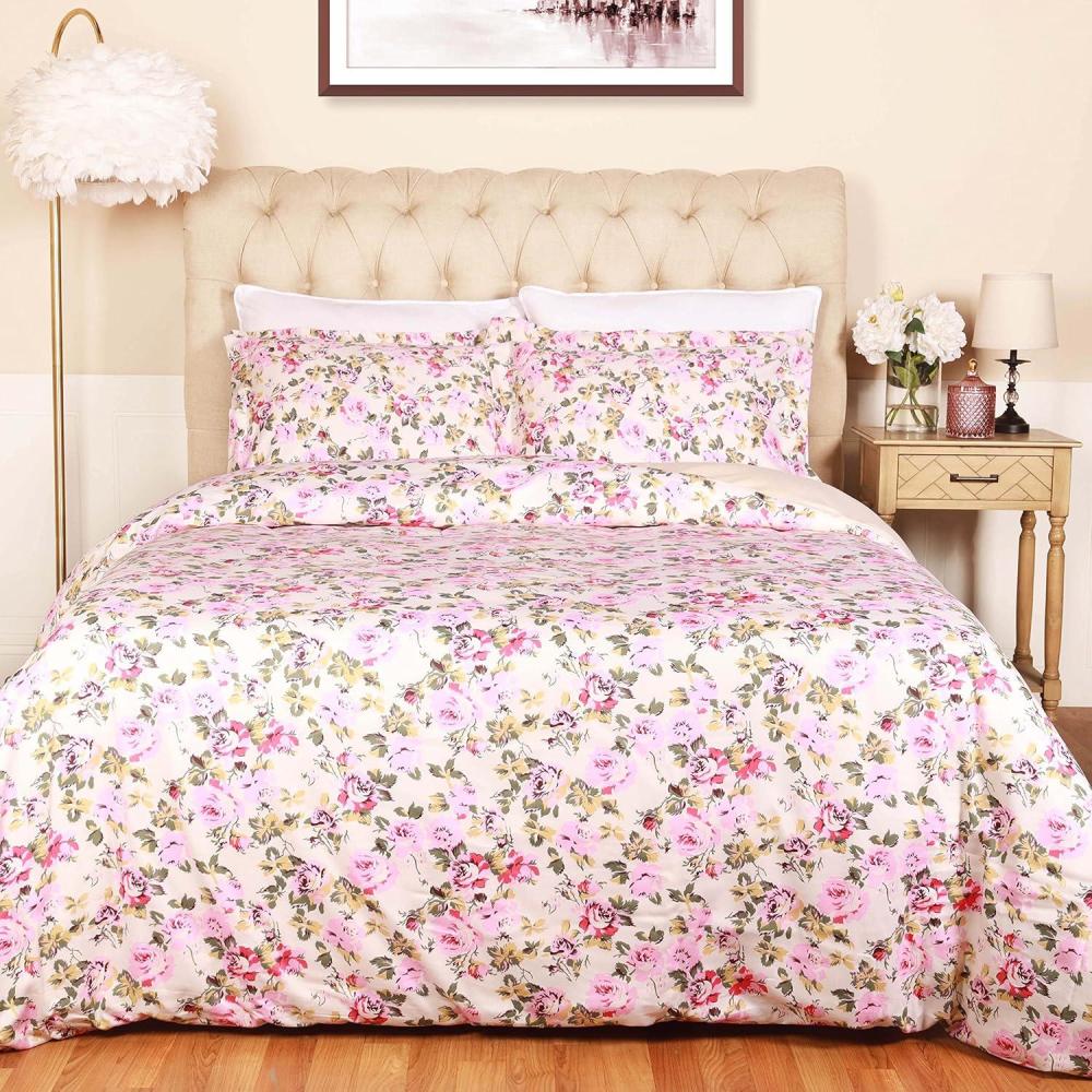 imageSuperior 300Thread Count Cotton Duvet Cover Bed Set with Pillow Shams Durable and Breathable Machine Washable Vintage Floral Bedding Boho Wildflower TwinTwin XL WhiteFloral Cream