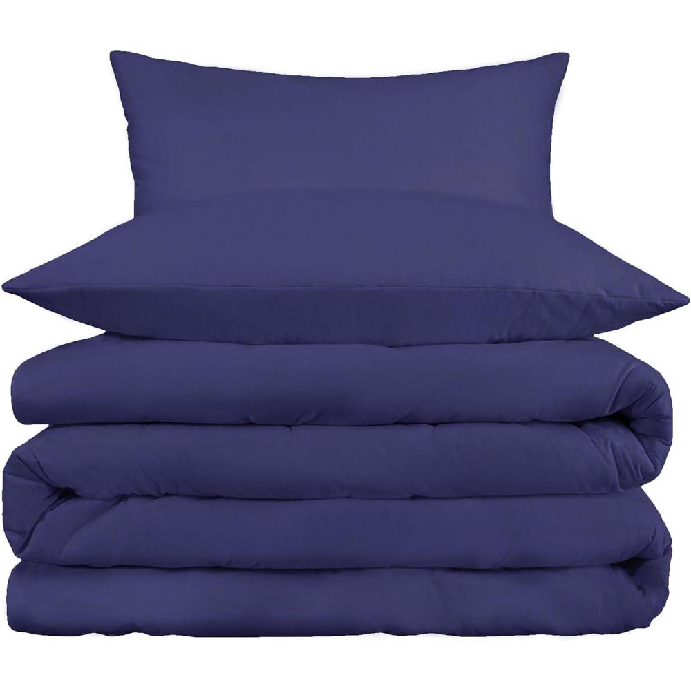 imageSuperior 800 Thread Count Cotton Rich Duvet Cover Set Soft Blanket Cover with Button Closure Luxury Pillow Shams Elegant Daily Use Master Guest Bedroom Basics FullQueen GreyNavy Blue