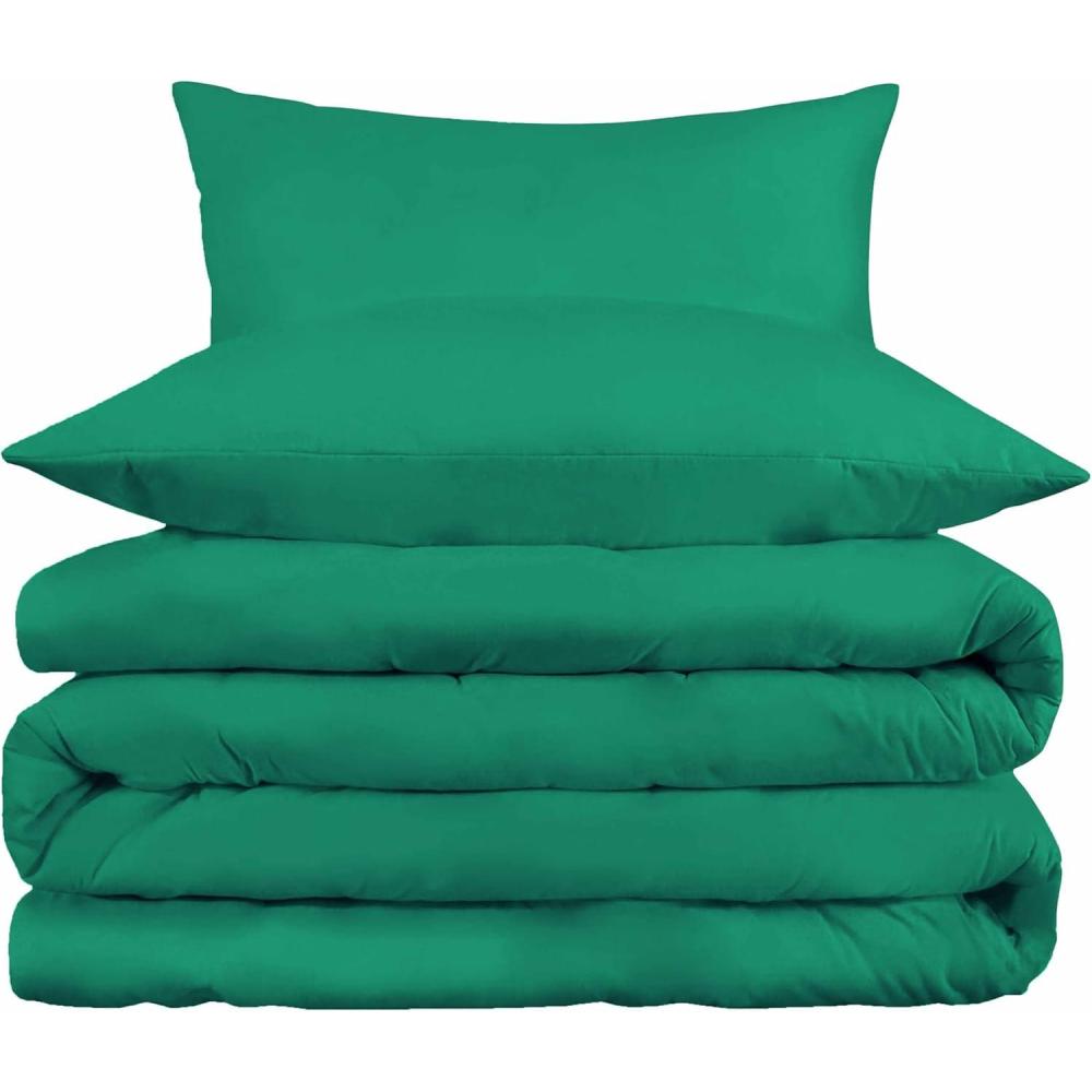 imageSuperior 800 Thread Count Cotton Rich Duvet Cover Set Soft Blanket Cover with Button Closure Luxury Pillow Shams Elegant Daily Use Master Guest Bedroom Basics FullQueen GreyHunter Green