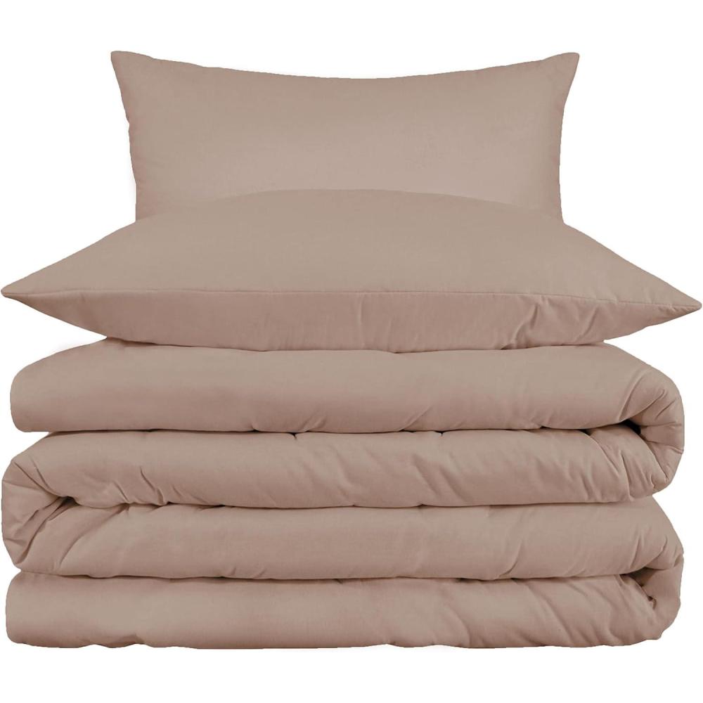 imageSuperior 800 Thread Count Cotton Rich Duvet Cover Set Soft Blanket Cover with Button Closure Luxury Pillow Shams Elegant Daily Use Master Guest Bedroom Basics FullQueen GreyTaupe