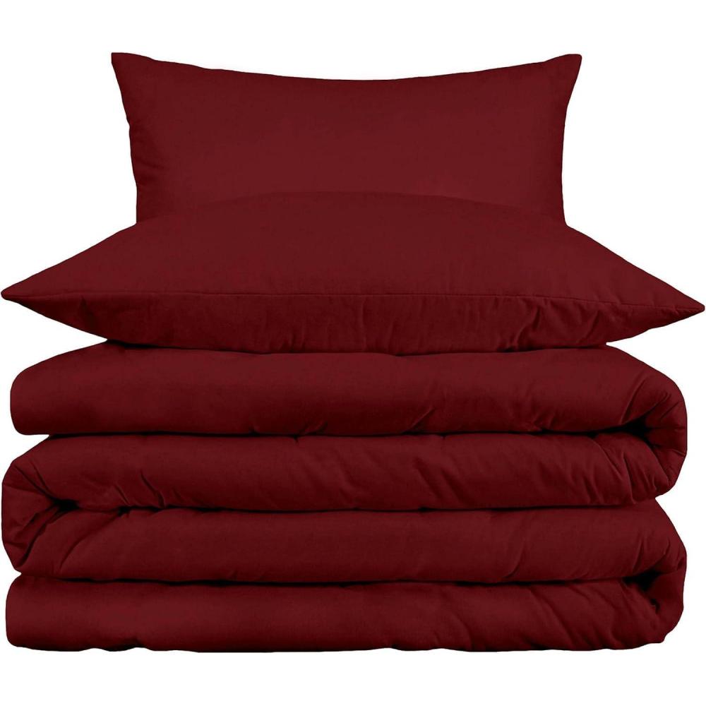 imageSuperior 800 Thread Count Cotton Rich Duvet Cover Set Soft Blanket Cover with Button Closure Luxury Pillow Shams Elegant Daily Use Master Guest Bedroom Basics FullQueen GreyBurgundy