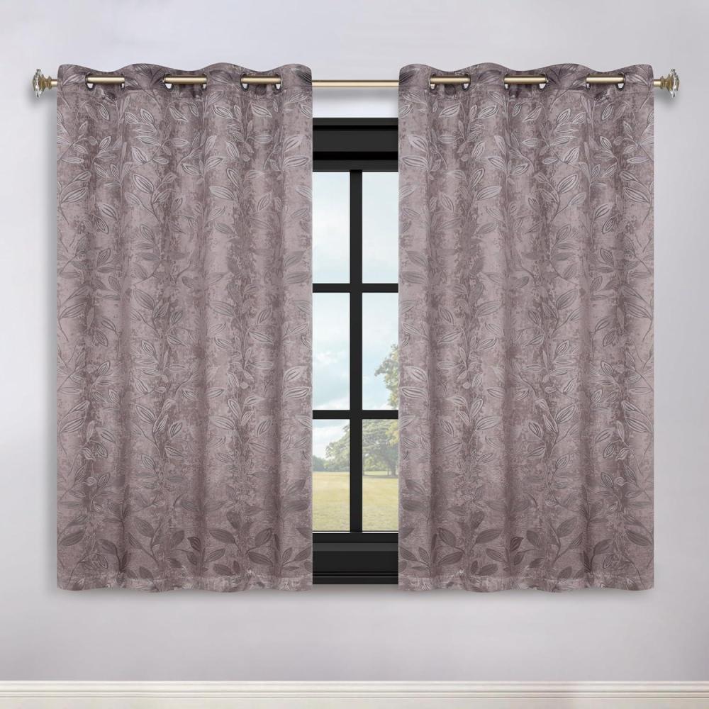 imageSuperior Blackout Curtains Room Darkening Bedroom Drapes Kitchen Living Room Window Accents Sun Blocking Thermal 2 Pack Leaves Blackout Curtains Set of 2 36 x 63 CappuccinoBrown