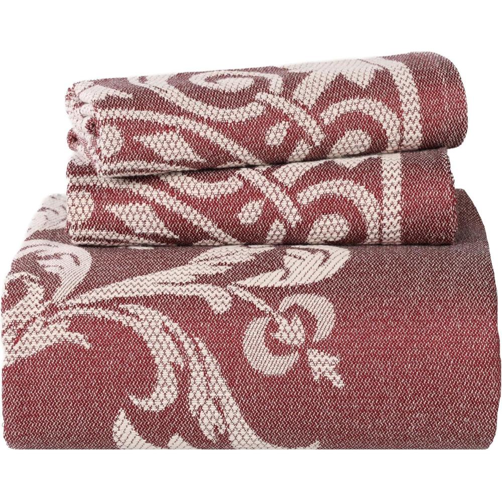 imageSuperior Cotton Blend 2Piece Bedspread Set Oversized Bedspread 1 Matching Pillow Sham Light Weight Blanket Jacquard Traditional Medallion Bedding Decor Adalie Collection Twin CharcoalBerry Red
