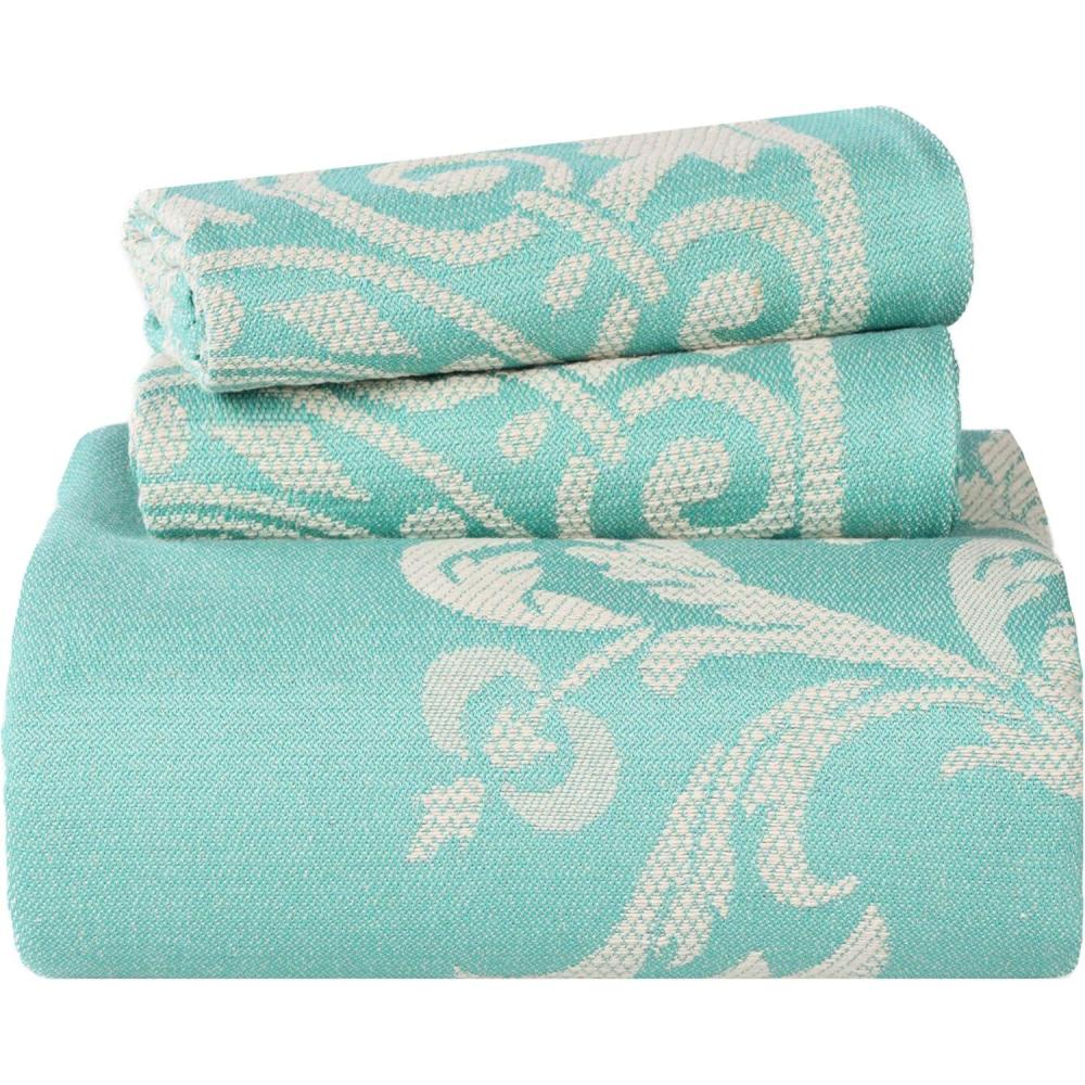 imageSuperior Cotton Blend 2Piece Bedspread Set Oversized Bedspread 1 Matching Pillow Sham Light Weight Blanket Jacquard Traditional Medallion Bedding Decor Adalie Collection Twin CharcoalTurquoise