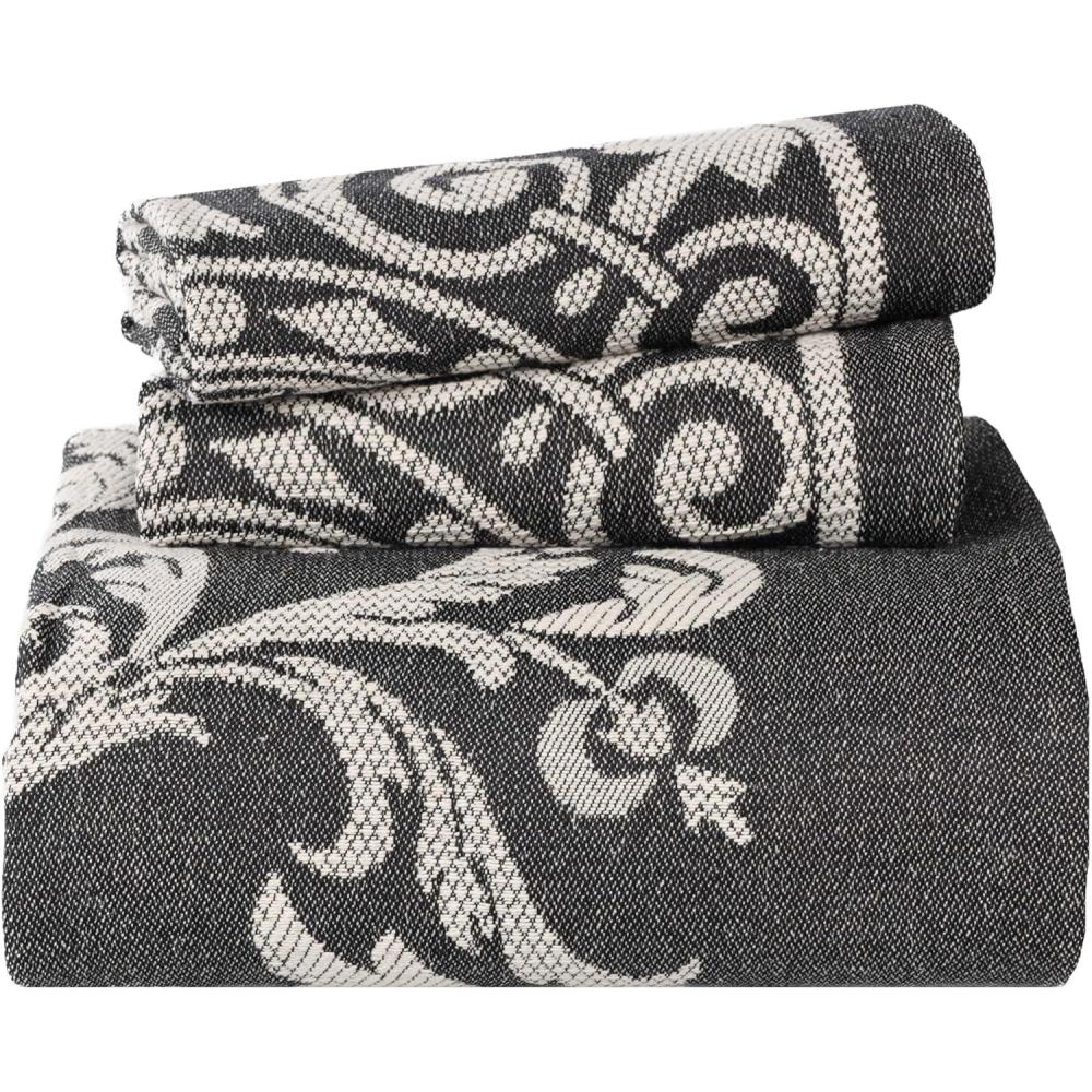 imageSuperior Cotton Blend 2Piece Bedspread Set Oversized Bedspread 1 Matching Pillow Sham Light Weight Blanket Jacquard Traditional Medallion Bedding Decor Adalie Collection Twin CharcoalCharcoal
