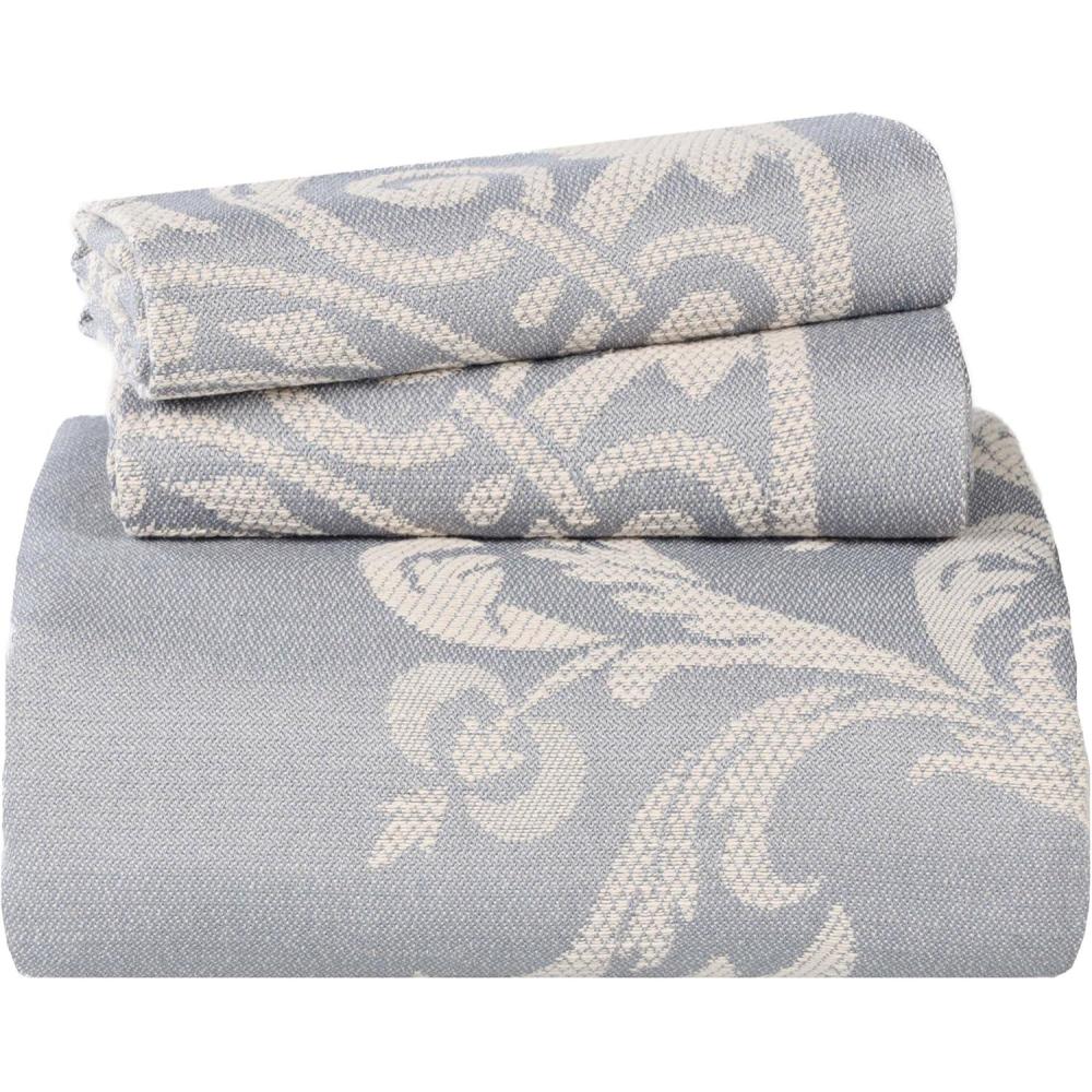 imageSuperior Cotton Blend 2Piece Bedspread Set Oversized Bedspread 1 Matching Pillow Sham Light Weight Blanket Jacquard Traditional Medallion Bedding Decor Adalie Collection Twin CharcoalSlate Blue