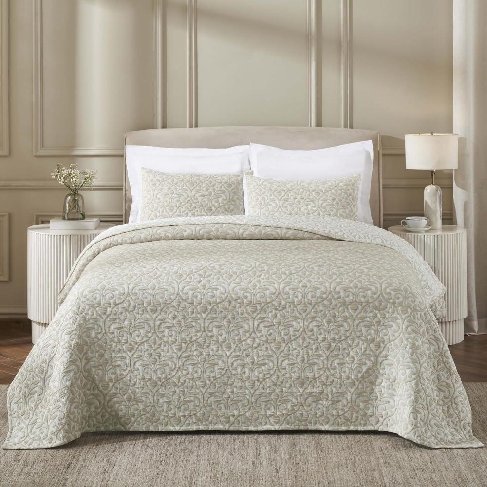 imageSuperior Cotton Blend Coverlet Home Decor Decorative Bed Spread Aesthetic MasterGuest Bedroom Medium Weight Blanket Matelasse Coverlet Bedding Essentials Vineyard Collection King Sky BlueBeigevnyd