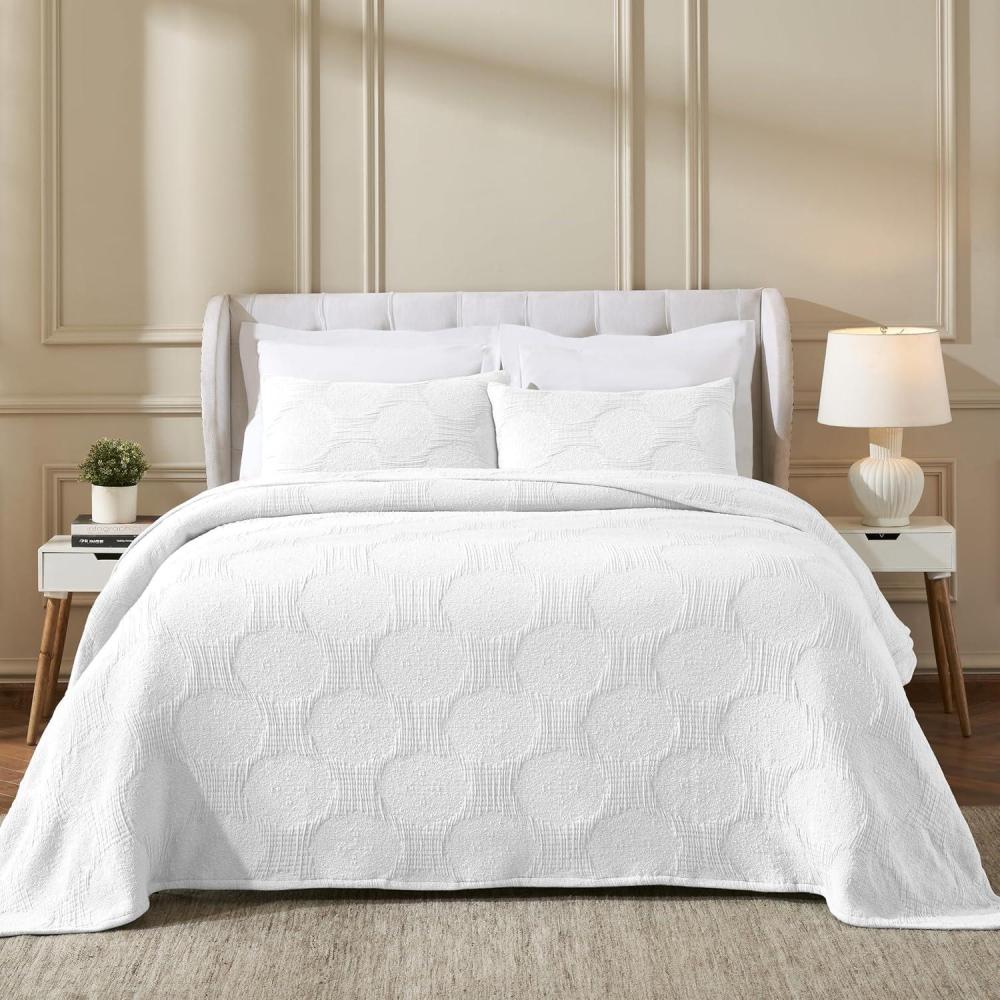 imageSuperior Cotton Blend Coverlet Home Decor Decorative Bed Spread Aesthetic MasterGuest Bedroom Medium Weight Blanket Matelasse Coverlet Bedding Essentials Vineyard Collection King Sky BlueWhitetnta