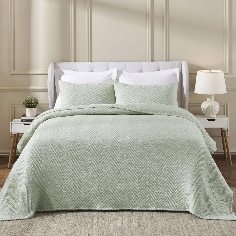 imageSuperior Cotton Blend Coverlet Home Decor Decorative Bed Spread Aesthetic MasterGuest Bedroom Medium Weight Blanket Matelasse Coverlet Bedding Essentials Vineyard Collection King Sky BlueGreenaswin