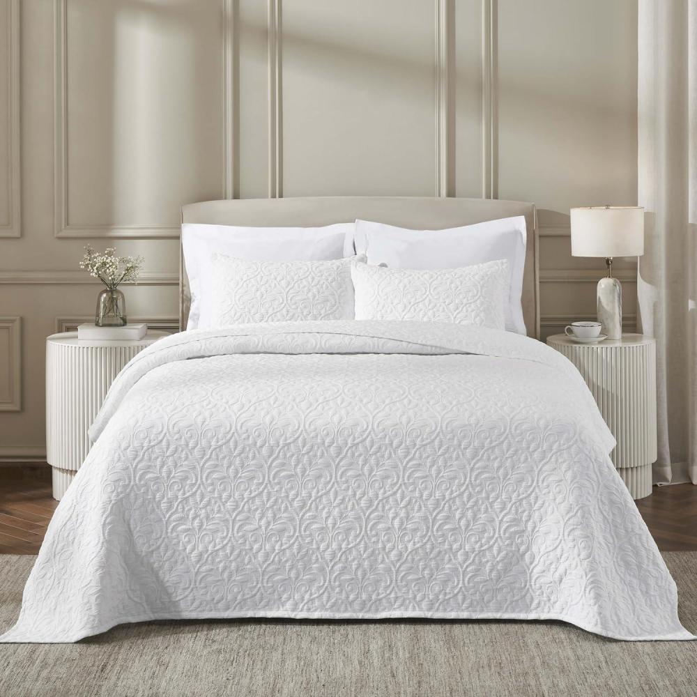 imageSuperior Cotton Blend Coverlet Home Decor Decorative Bed Spread Aesthetic MasterGuest Bedroom Medium Weight Blanket Matelasse Coverlet Bedding Essentials Vineyard Collection King Sky BlueWhitevnyd