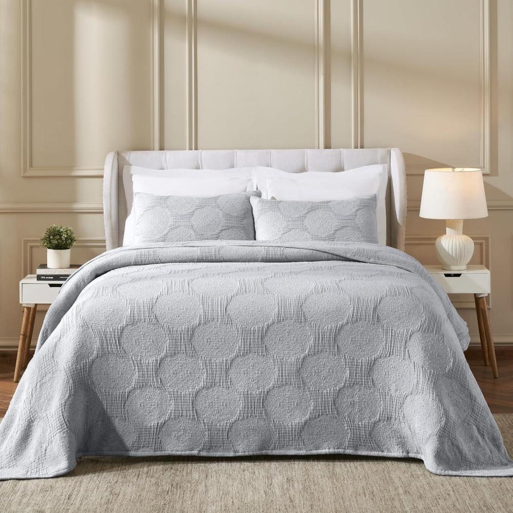 imageSuperior Cotton Blend Coverlet Home Decor Decorative Bed Spread Aesthetic MasterGuest Bedroom Medium Weight Blanket Matelasse Coverlet Bedding Essentials Vineyard Collection King Sky BlueDenim Bluetnta