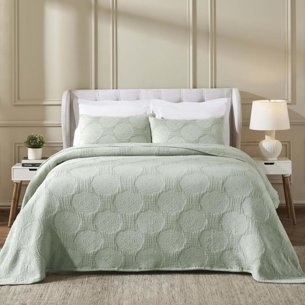 imageSuperior Cotton Blend Coverlet Home Decor Decorative Bed Spread Aesthetic MasterGuest Bedroom Medium Weight Blanket Matelasse Coverlet Bedding Essentials Vineyard Collection King Sky BlueSagetnta