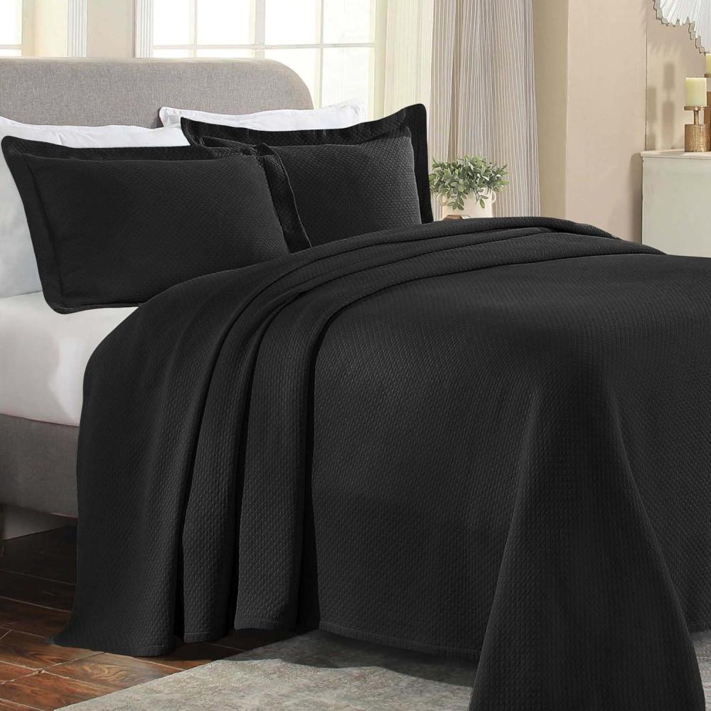 imageSuperior Solitaire Cotton 3 Piece Bedspread Set Home Bed Decor Decorative Textured Bed Spread 2 Pillow Shams Airy Blanket Matelasse Coverlet Bedding AllSeason Accent Blanket Twin Black