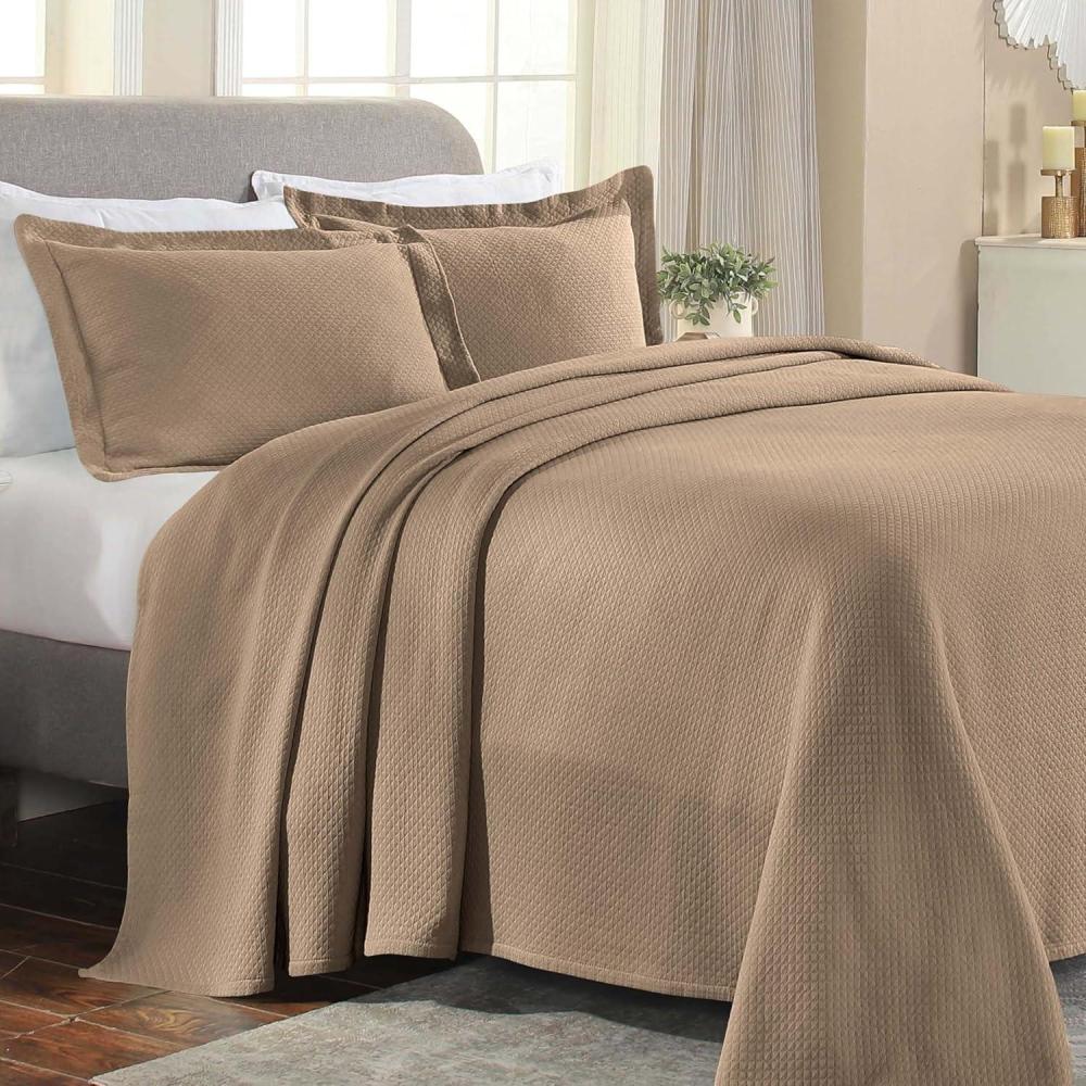 imageSuperior Solitaire Cotton 3 Piece Bedspread Set Home Bed Decor Decorative Textured Bed Spread 2 Pillow Shams Airy Blanket Matelasse Coverlet Bedding AllSeason Accent Blanket King Navy BlueTaupe